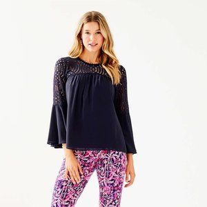 Lilly Pulitzer Navy Amenna Flounce Sleeve Top